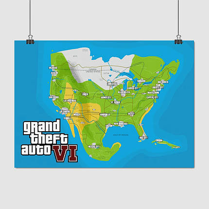 Плакат "ГТА 6 мапа, Grand Thief Auto 6, GTA 6", 43×60см, фото 1