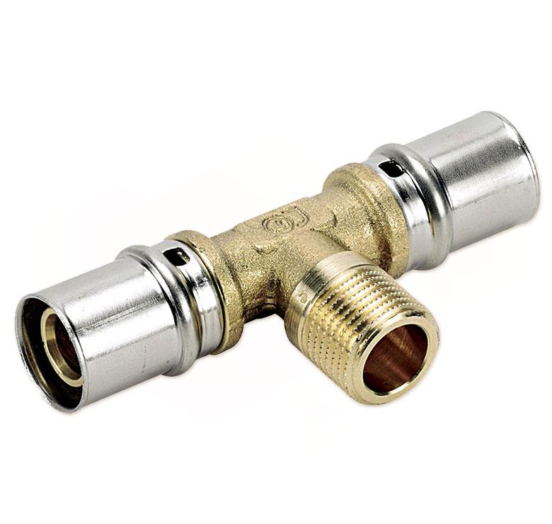 Трійник прес з переходом на різьбу Bonomi D 20х1/2"x20 (НР) для пластикових труб (Італія) 4033200420, фото 1