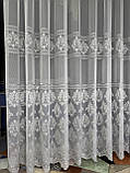 Тюль бамбук із сірою вишивкою. Тюль у зал із сірим вензелем. Сіра тюль, фото 7