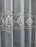 Тюль бамбук із сірою вишивкою. Тюль у зал із сірим вензелем. Сіра тюль, фото 3