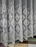 Тюль бамбук із сірою вишивкою. Тюль у зал із сірим вензелем. Сіра тюль, фото 4