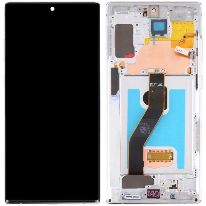 Дисплей Samsung N975 Galaxy Note 10+ чорний, OLED (Small LCD), з рамкою сріблястого кольору, Aura Glow, фото 1