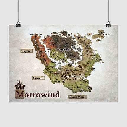 Плакат "Морровінд, карта, Стародавні Сувої 3, The Elder Scrolls III: Morrowind (2002)", 60×43см, фото 1