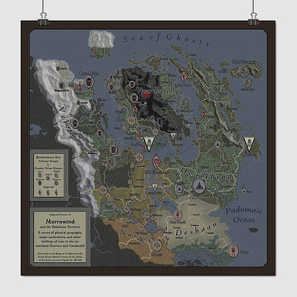 Плакат "Морровінд, карта, Стародавні Сувої, Elder Scrolls, Morrowind", 60×60см, фото 1