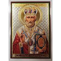 Микола в мітрі 2 різновиди 181 ікона ламін 6х8 см із золом і сріблом. 700 різновидів