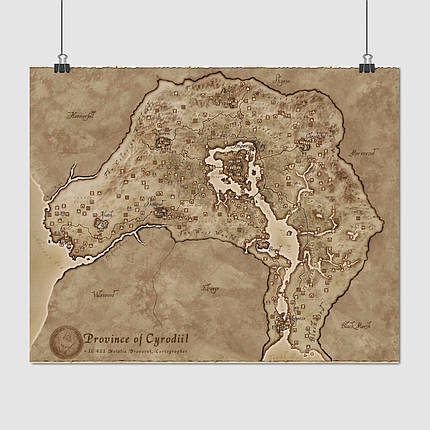 Плакат "Карта провінції Сироділ, Тамріель, Cyrodiil, Oblivion, Elder Scrolls", 48×60см, фото 1
