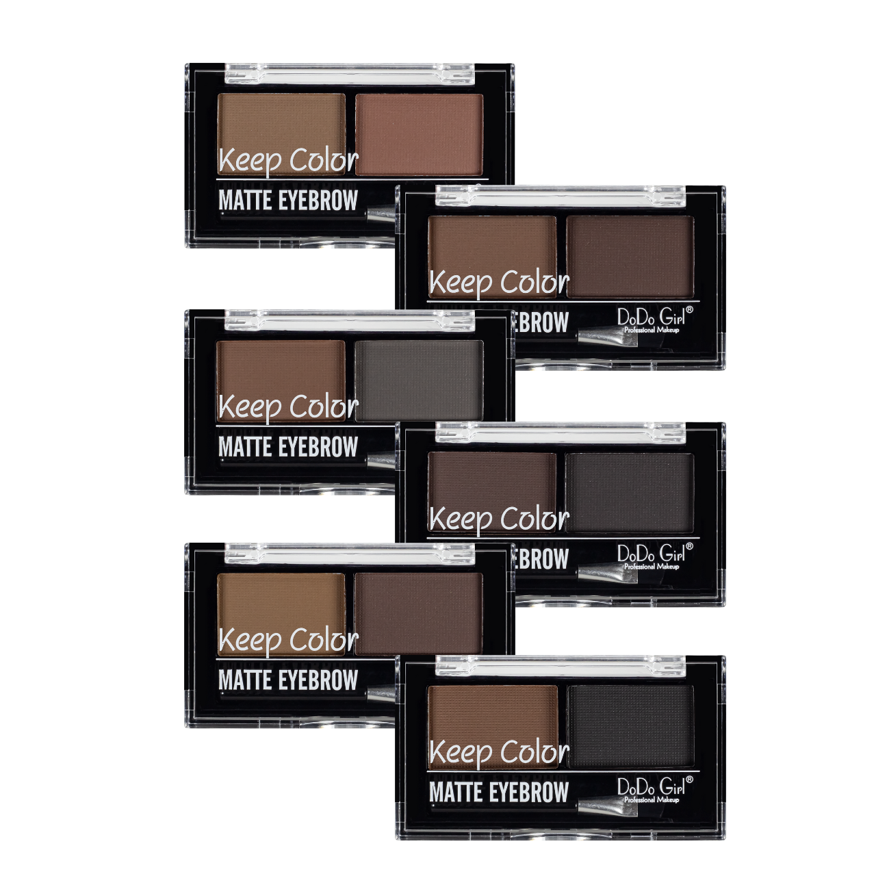 Палітра тіней для брів 2 кольори DoDo Girl Matte Brows, набір 6 штук, фото 1