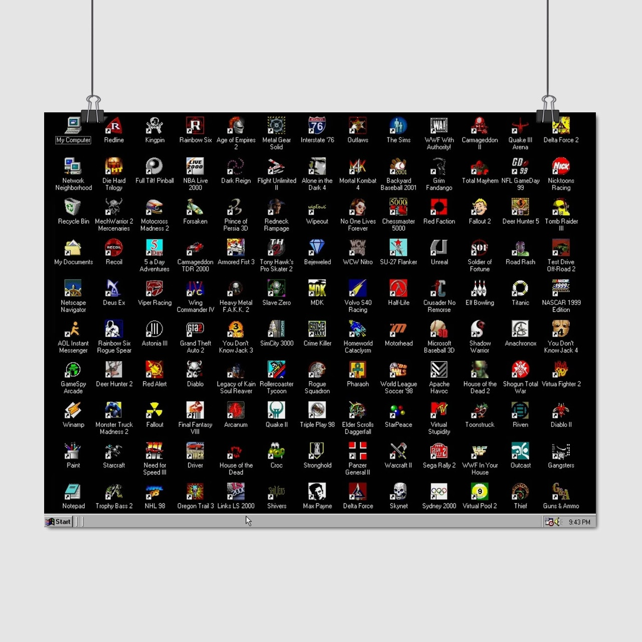 Плакат "Робочий стіл геймера 1998, Win98, pixelart, retrogames", 45×60см