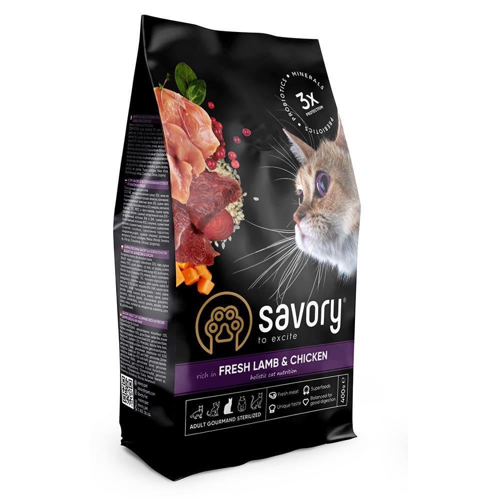 Сухий корм Savory для кастрованих котів зі свіжим м’ясом ягняти та курки, 400 г