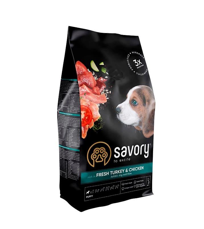 Сухий корм Savory для цуценят зі свіжим м’ясом індички та куркою, 1 кг, фото 1