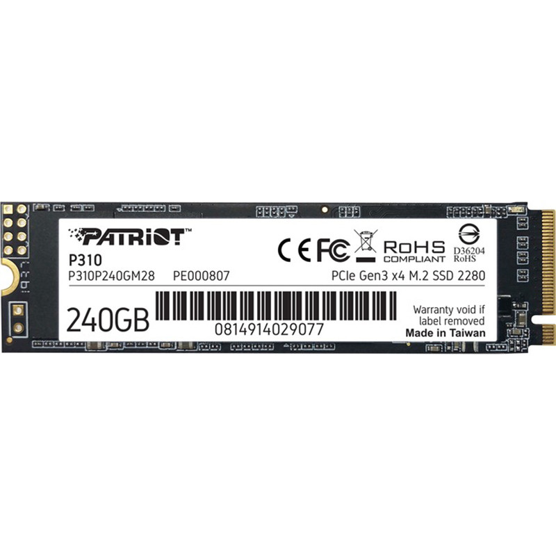 Накопичувач SSD  240GB Patriot P310 M.2 2280 PCIe NVMe 3.0 x4 TLC (P310P240GM28), фото 1