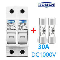 Держатель с 2-мя предохранителями по 30А 2P 10х38мм 1000V DC для солнечных панелей (PV систем) TOMZN TOPV-32 D