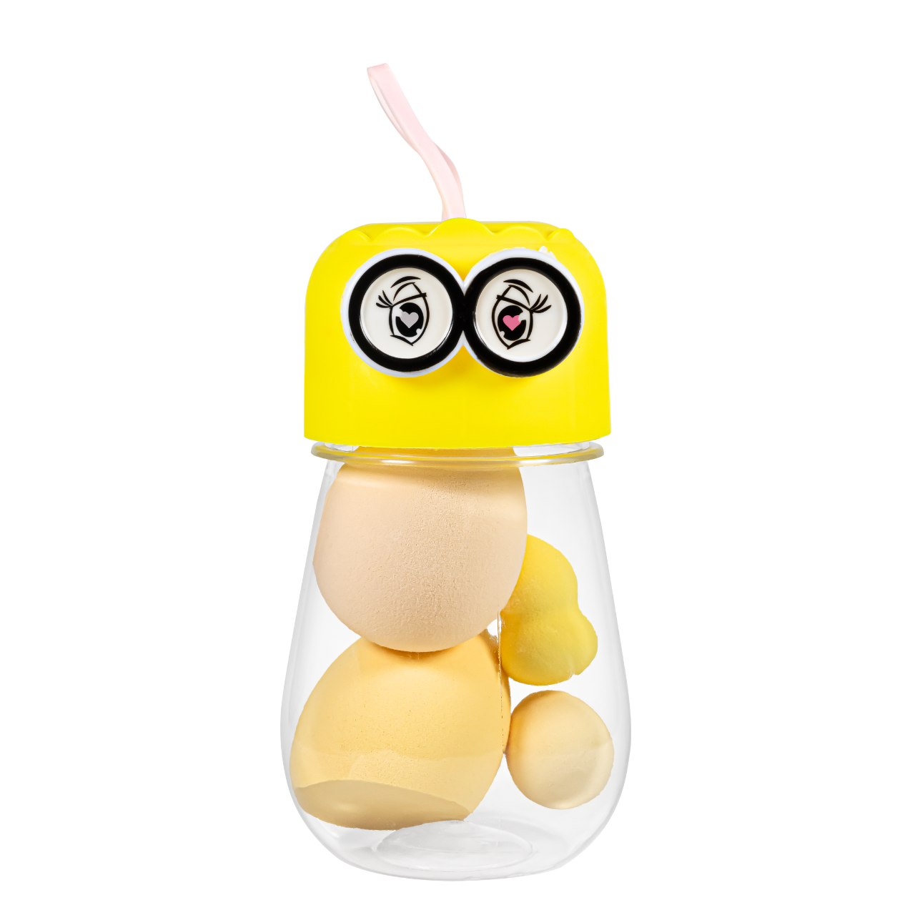 Набір косметичних спонжів для макіяжу в контейнері "Міньйон", 4 шт., фото 1