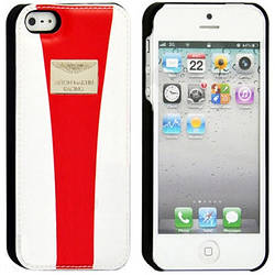 Чохол-кладка iPhone 5 /5S /SE "Aston Martin Racing", шкіряний, білий з червоною смугою