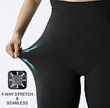 Спортивні чорні жіночі з ефектом пуш-ап, жіночі легені, жіночі з широкою гумкою для фітнесу S/M, фото 4