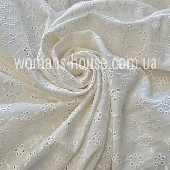 Тканина Батист вишивка прошва «Ромашки» молочний