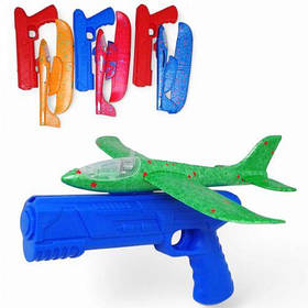 Літак-планер пенолет 23см, на запуску(пістолет), пінопласт, світло, мікс кольорів, 1 штука [tsi260544-TSI]