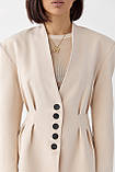 Приталений подовжений піджак бежевий, фото 4