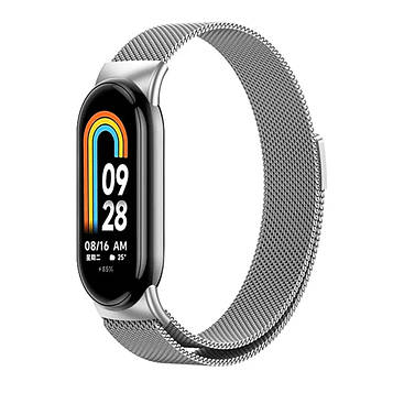 Ремінець для фітнес браслета Xiaomi Mi Band 8 і 9 міланська петля сріблястий