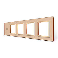 Рамка 5-постова для одного 1-сенсорного вимикача і чотирьох розеток (1-0-0-0-0) LIVOLO, загартоване скло, золота, 365×80 мм