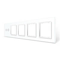 Рамка 5-постова для одного 2-сенсорного вимикача і чотирьох розеток (2-0-0-0-0) LIVOLO, загартоване скло, біла, 365×80 мм