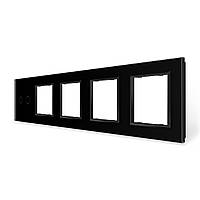 Рамка 5-постова для одного 2-сенсорного вимикача і чотирьох розеток (2-0-0-0-0) LIVOLO, загартоване скло, чорна, 365×80 мм