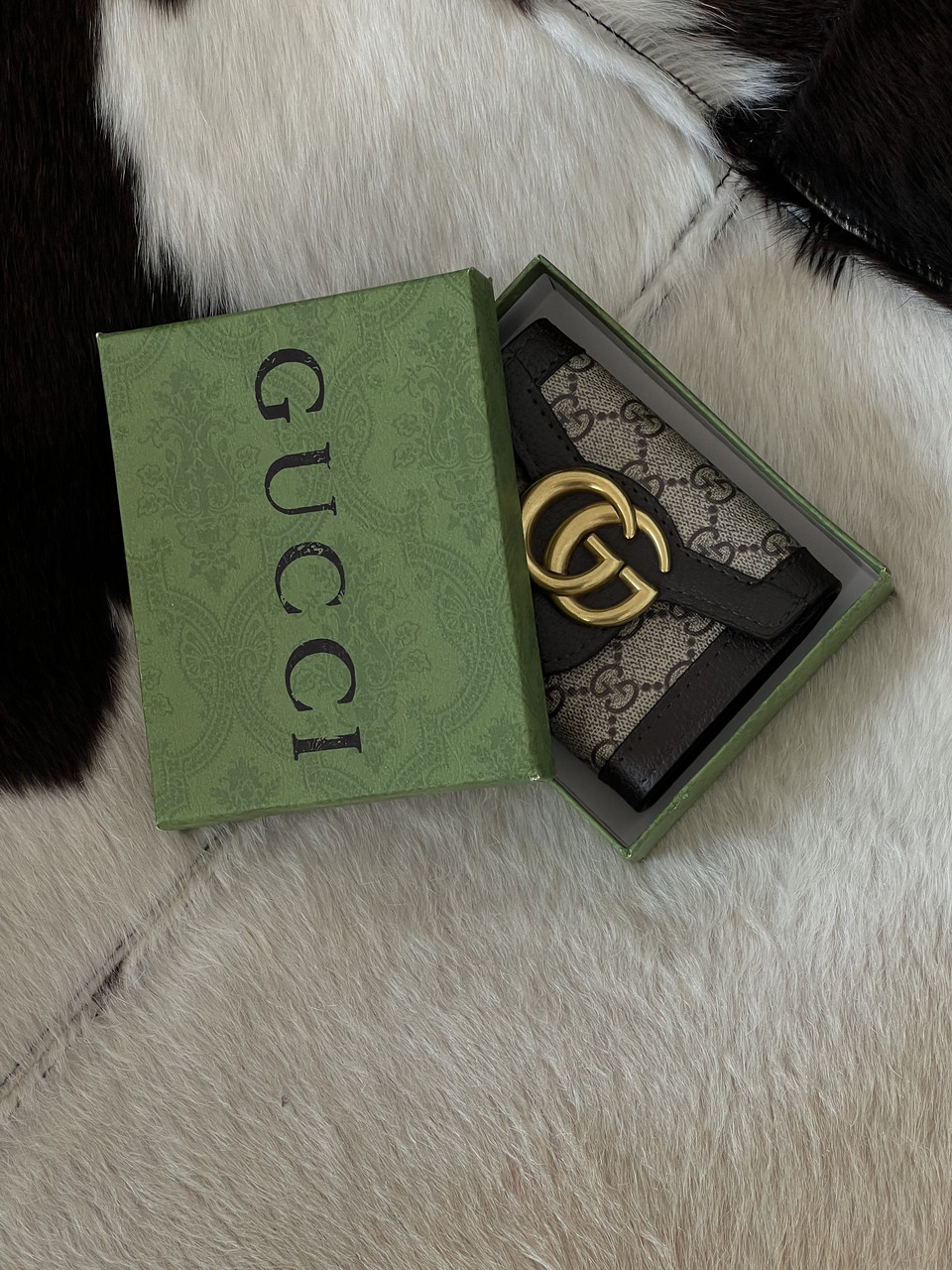 Гаманець жіночий Gucci Marmont шоколадний маленький з коробкою Гуччі, фото 1