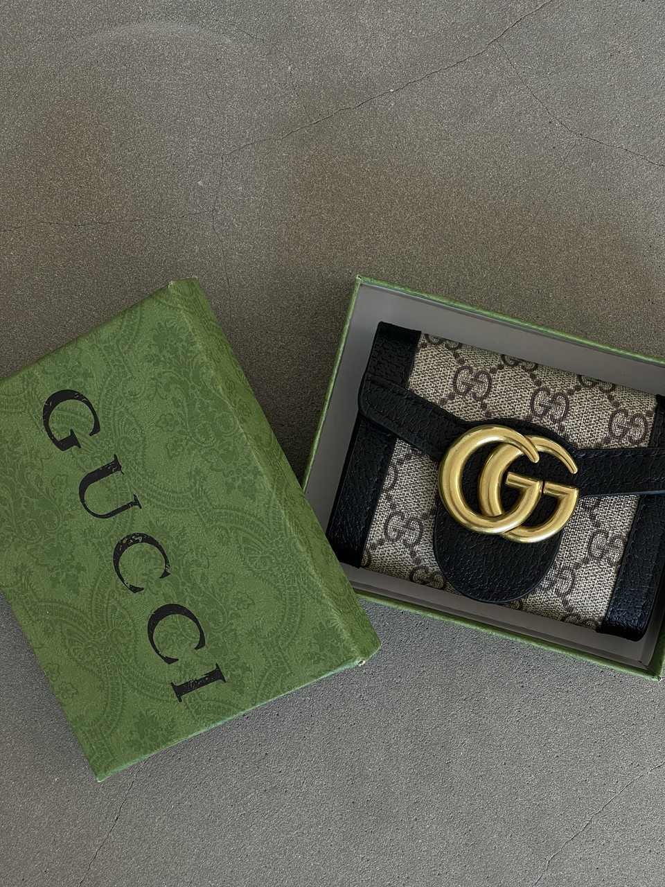Гаманець жіночий Gucci Marmont чорний маленький з коробкою Гуччі, фото 1