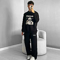 Мужской Спортивный Костюм Черный Однотонный С Принтом Комплект Брюки Кофта Денвер Чоловічий Спортивний Костюм