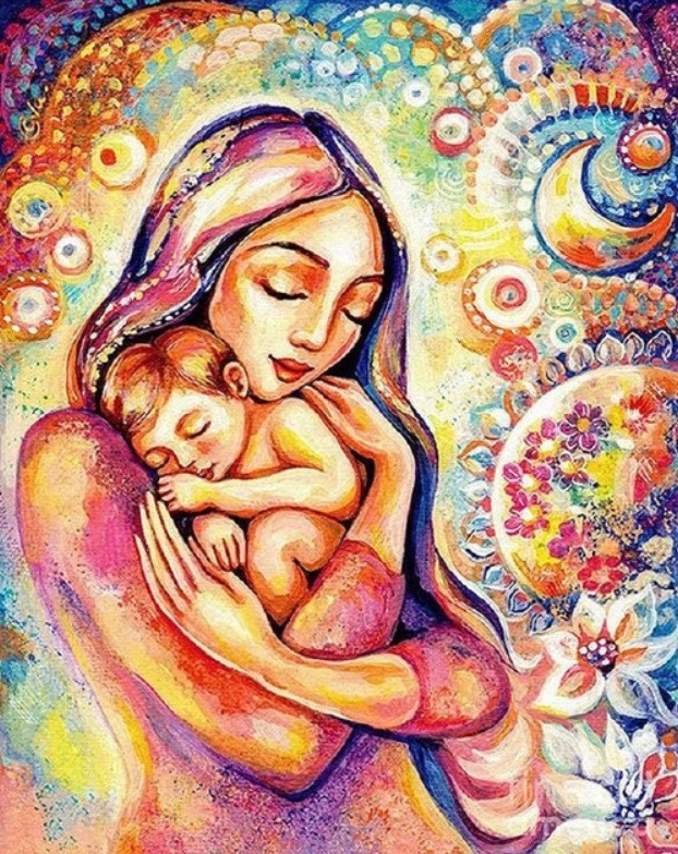 Алмазна мозаїка "Мама з немовлям", картина стразами.  20*30 см