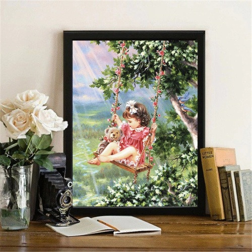 Алмазна мозаїка "На гойдалці", картина стразами.  20*30 см