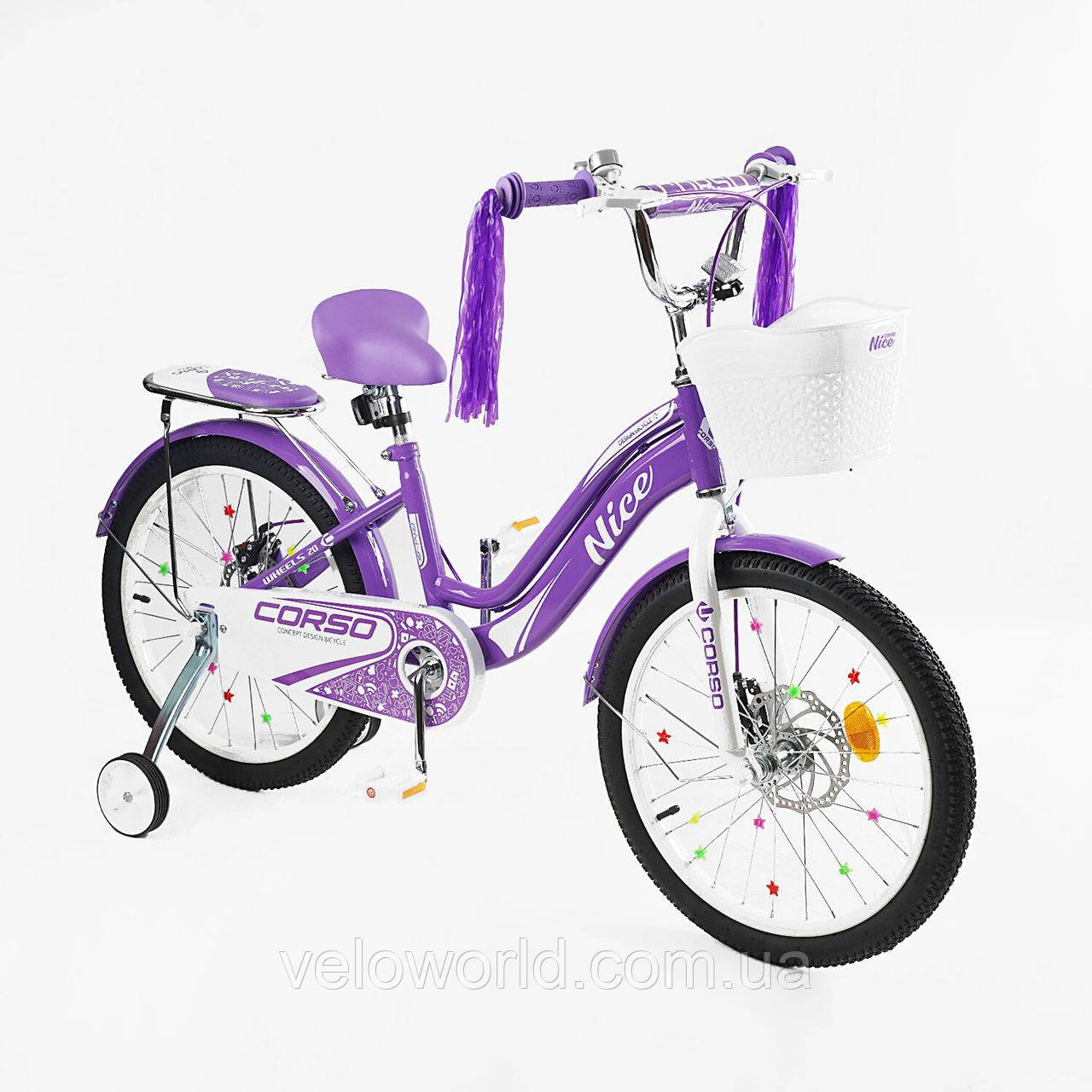 Дитячий велосипед 20'' дюймів Corso Nice NC-20105 (1) кошик, дискові гальма, пляшечка, зібраний на 85%