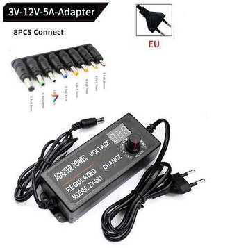 ADJ AC/DC Adapter 3-12V 5A with 8 connectors AC/DC Мережевий адаптер універсальний. Вхід: AC 220 В. Вихід: DC 3-12 В 5A. 8 різних