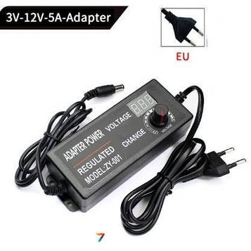 Adjustable Power Supply Adapter 3-12V 5A AC/DC Мережевий адаптер універсальний. Вхід: AC 220 В. Вихід: DC 3-12 В 5A. Роз'єм: