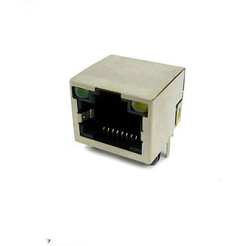12-108-8P8C-1x1-1-G/Y-0-01 Роз'єм RJ45 для комп'ютерних мереж, розетка, 8P8C, Граничний струм 1.5А, екранований зі світлодіодами