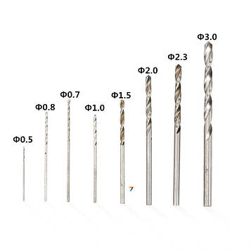 PCB drill KIT 40pcs Набір свердел (40 шт) діаметрів 0,5 0,7 0,8 1,0 1,5 2,0 2,3 3,0 мм для свердління друкованих плат
