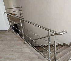 Перила/огородження з нержавійки AISI 304, поручень Ø38 мм, стійка Ø38 мм, 3 ригелі Ø16 мм, бокове кріплення