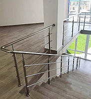 Перила/огородження з нержавійки AISI 304, поручень Ø38 мм, стійка Ø38 мм, 3 ригелі Ø12 мм, фланцеве кріплення