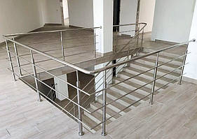 Перила/огородження з нержавійки AISI 304, поручень Ø38 мм, стійка Ø38 мм, 3 ригелі Ø12 мм, кріплення на анкер