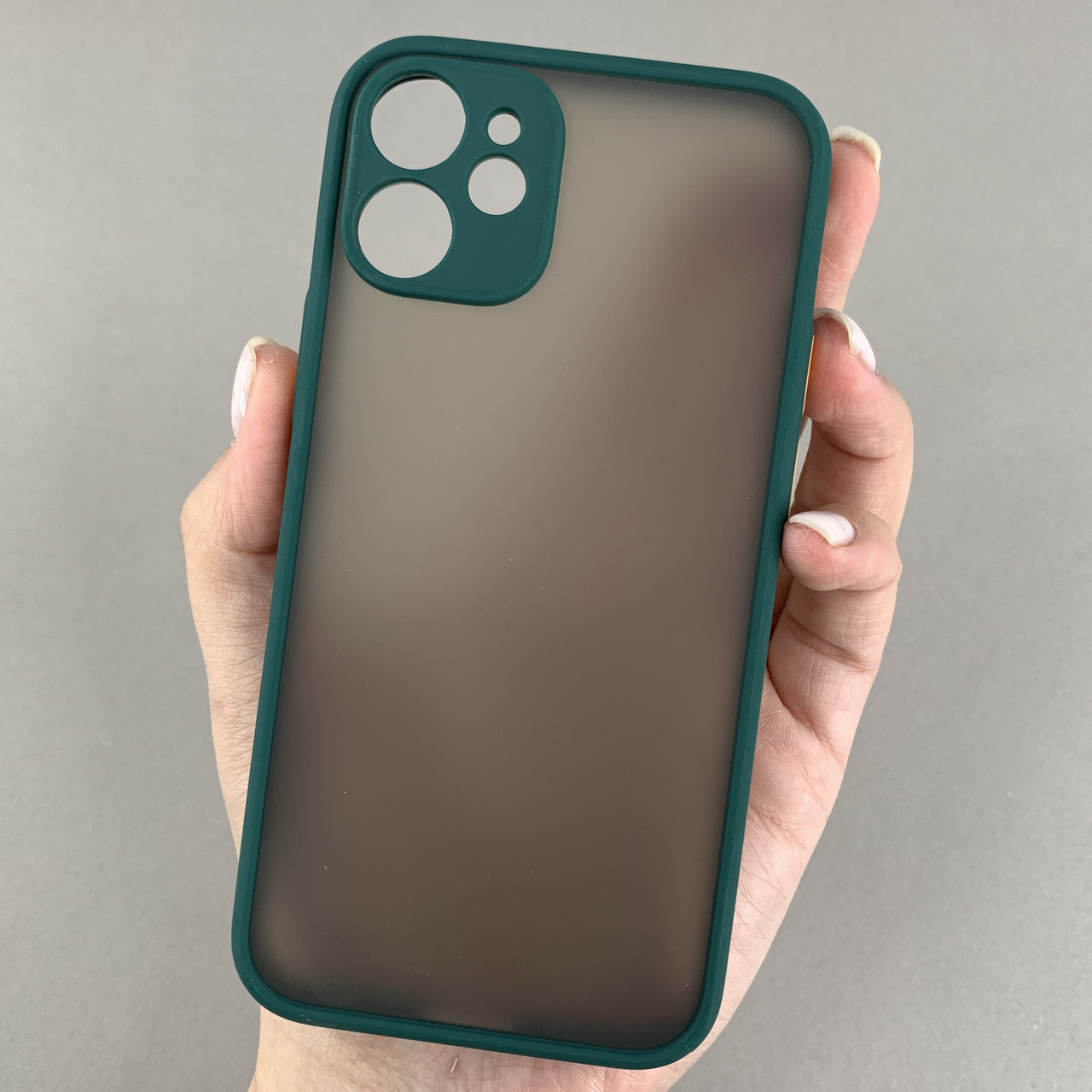 Чохол для Apple iPhone 12 Mini із захистом для камери з кольоровими кнопками на айфон 12 міні темно-зелений tcb