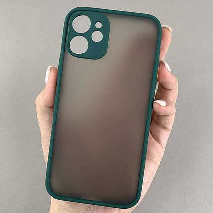 Чохол для Apple iPhone 12 Mini із захистом для камери з кольоровими кнопками на айфон 12 міні темно-зелений tcb, фото 1