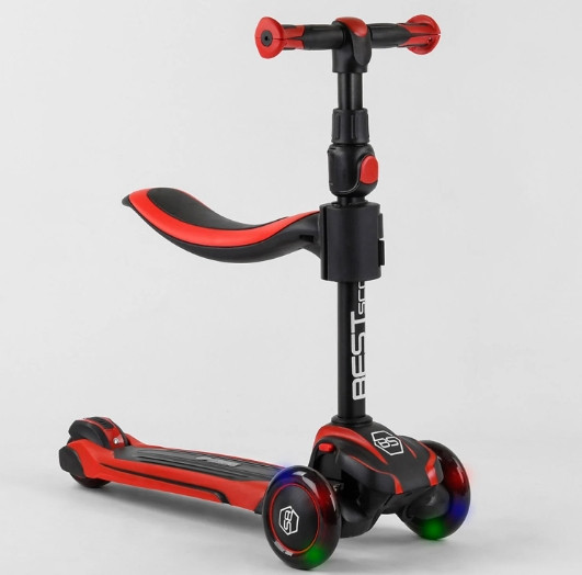 Самокат триколісний Best Scooter JS-10711 із сидінням, алюмінієве кермо, 3 колеса PU зі світлом