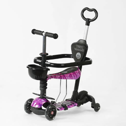 Самокат дитячий триколісний із сидінням 5в1 Best Scooter LS-44188 з додатковими колесами/чорьо-рожевий