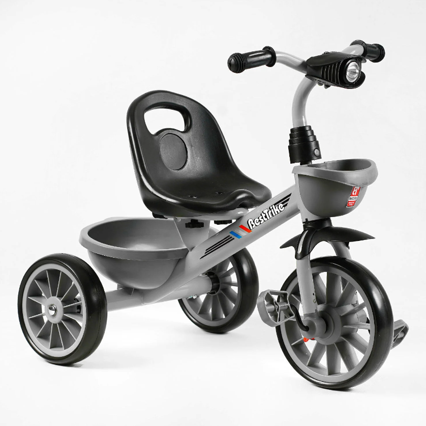 Дитячий триколісний велосипед Best Trike на ЕВА колесах, фара з музикою і світлом сірий