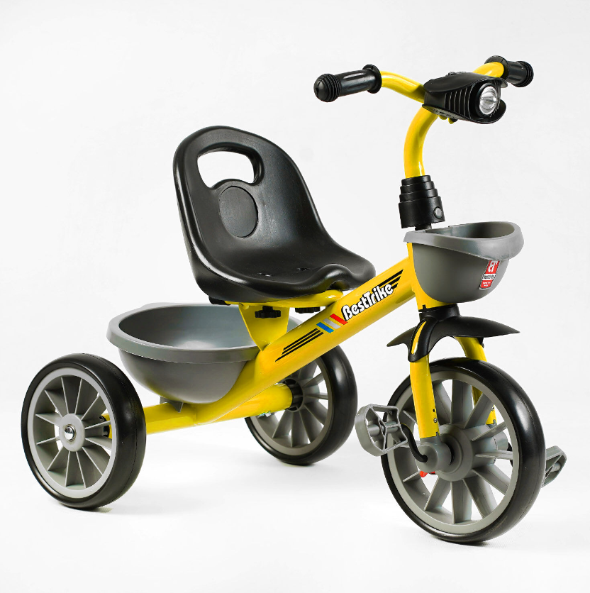 Дитячий триколісний велосипед Best Trike BS-16390 на ЕВА колесах, фара з музикою і світлом / жовтий