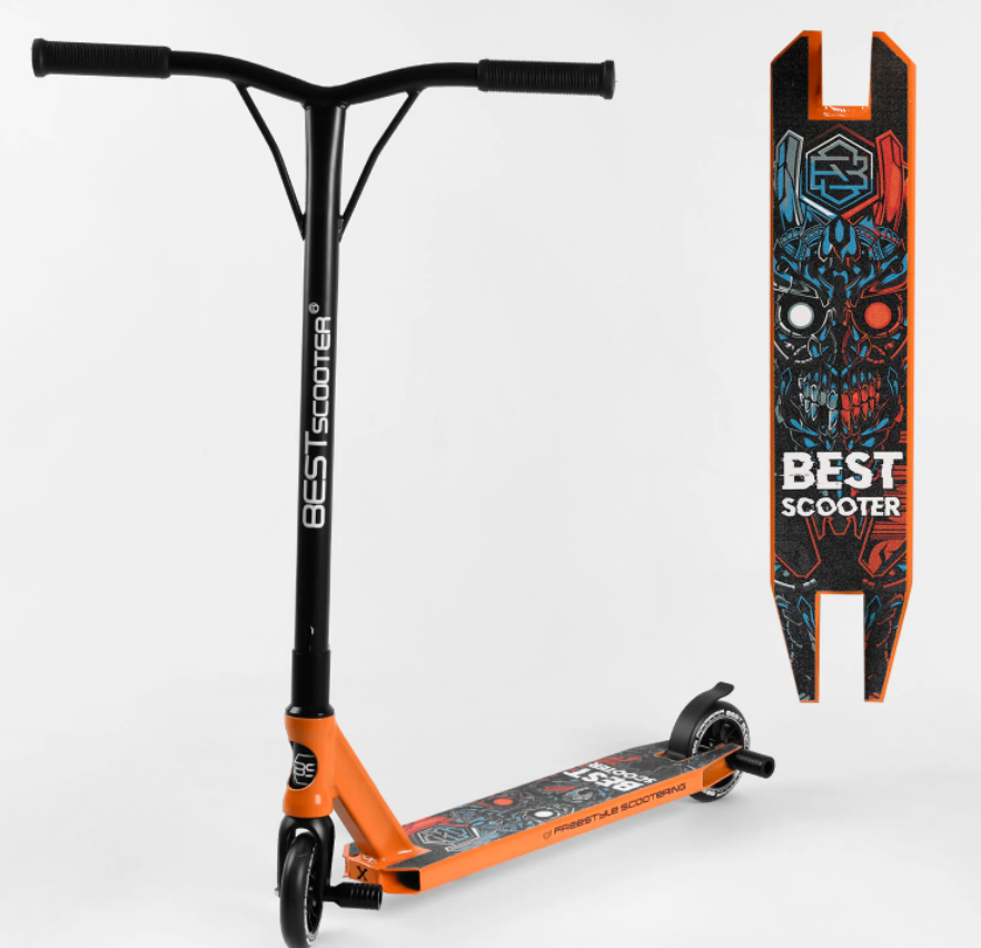Трюковий двоколісний самокат Best Scooter 18378 з ПЕГАМ / HIC-система / Алюмінієвий диск і дека / жовтогарячий
