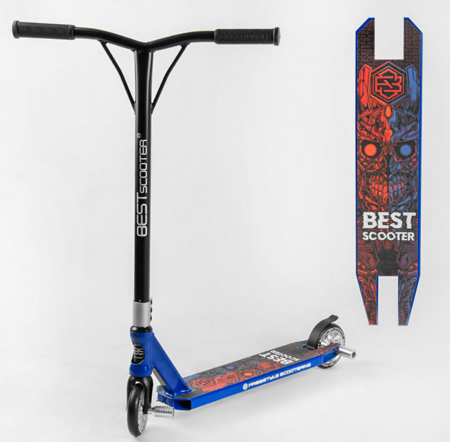 Трюковий двоколісний самокат Best Scooter 50352 з ПЕГАМ / HIC-система / Алюмінієвий диск і дека / синій