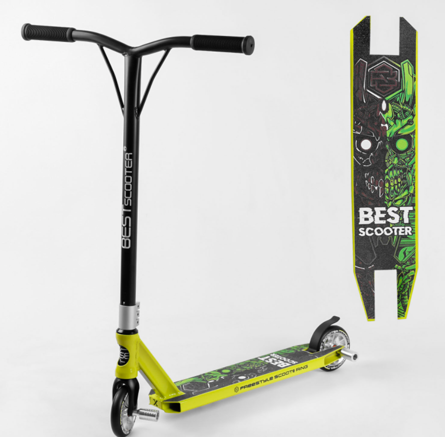 Трюковий двоколісний самокат Best Scooter 57870 з ПЕГАМ / HIC-система / Алюмінієвий диск і дека / салатовий