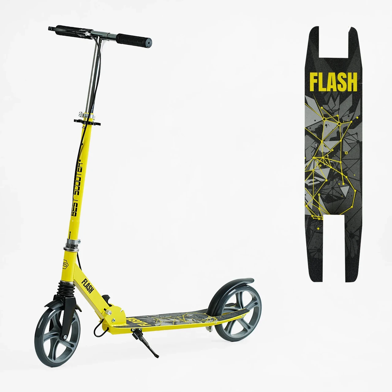 Двоколісний складаний самокат Best Scooter FL-14320 з амортизатором і ручним гальмом, жовтий
