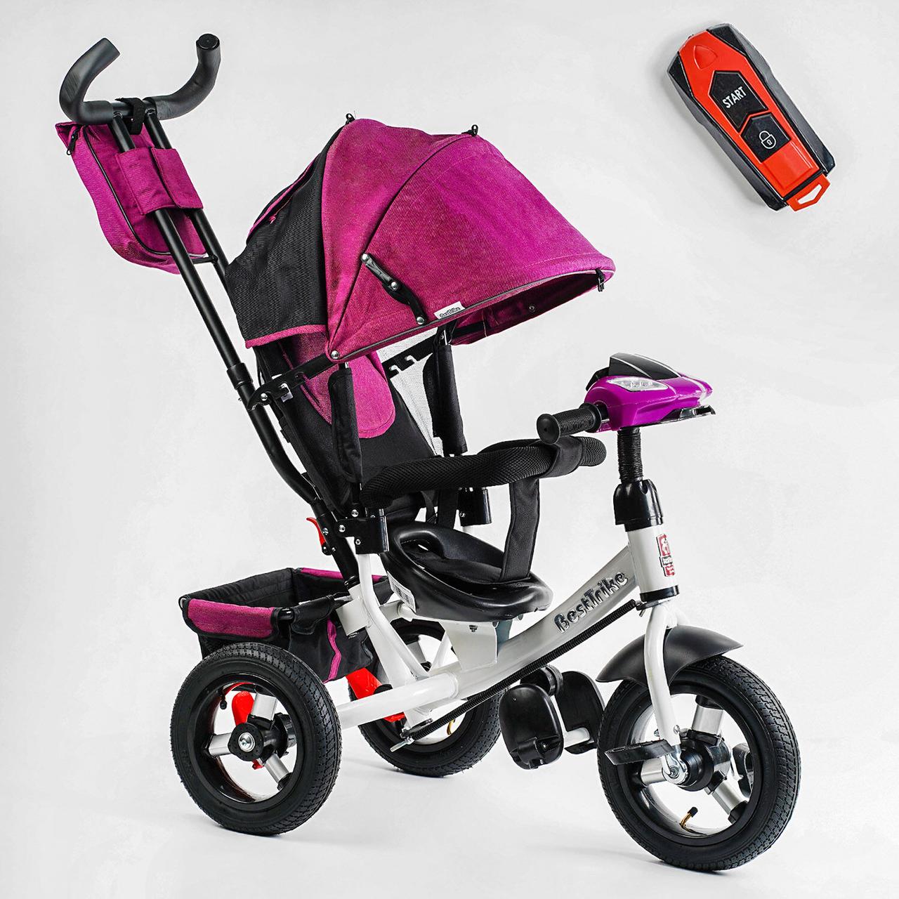 Велосипед коляска триколісний Best Trike 3390/10-777 на надувних колесах/ФАРА з USB/маловий для дівчинки